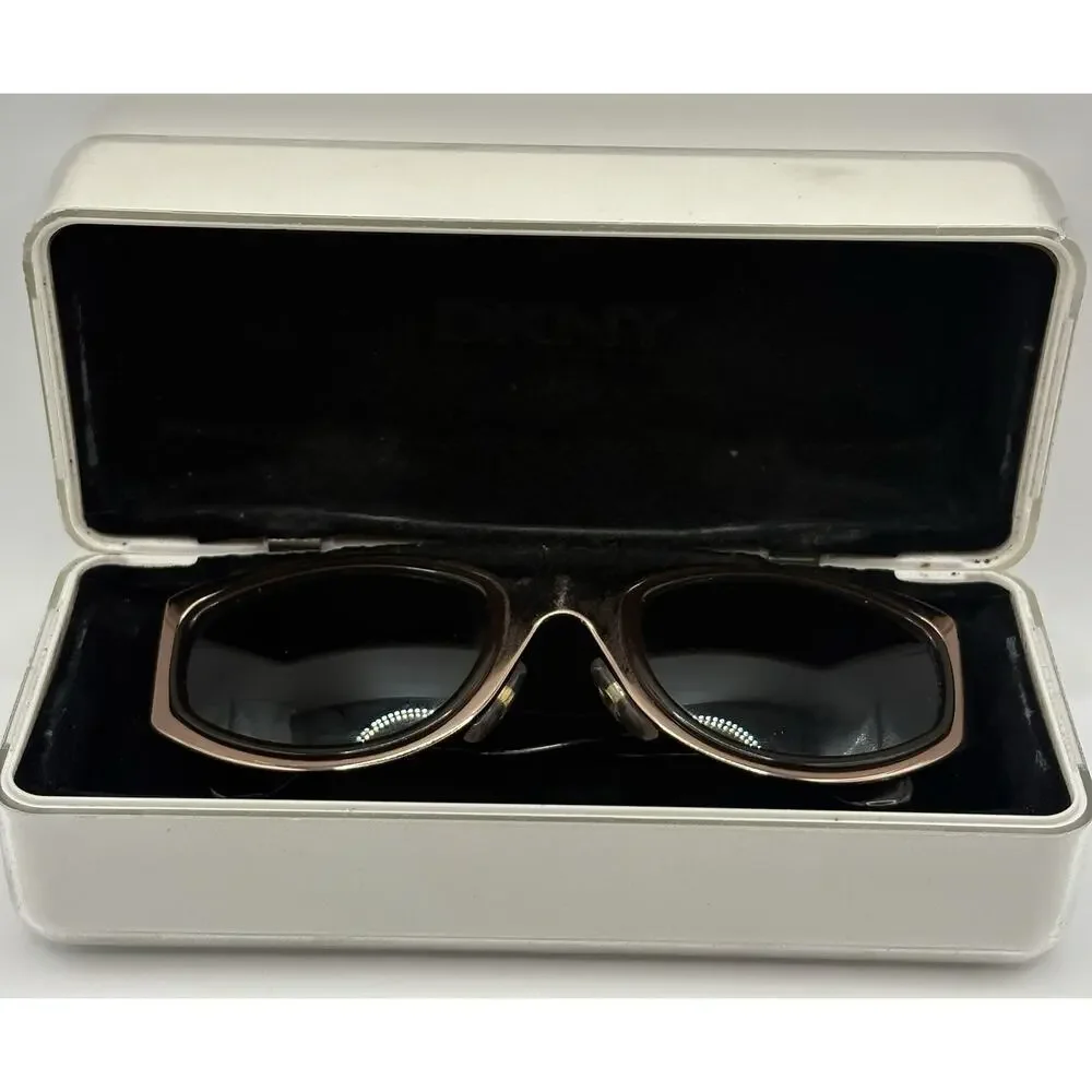 DKNY Westwood K01013 Sunglasses Brown Wrap Frame Green Lens Women’s Retro